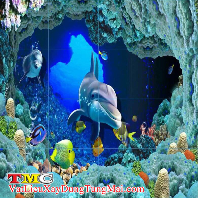 Gạch tranh 3D TMC Tùng Mai Ceramics - Tranh cá heo không viền